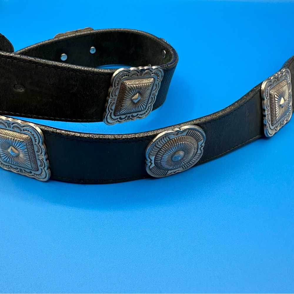 Brighton Vintage Black Leather Concho Belt – Silver Tone, 7 Conchos, Size Medium - Picture 2 of 14